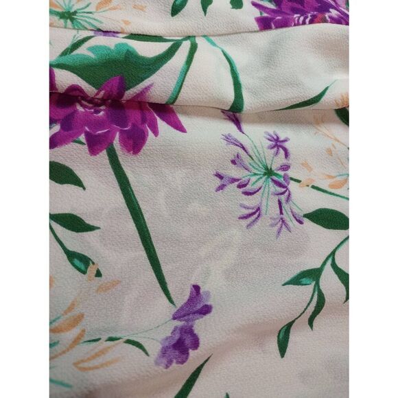Andree Shirt Ladies Medium Ivory Purple Floral Short Sleeve Semi Sheer - Picture 4 of 7